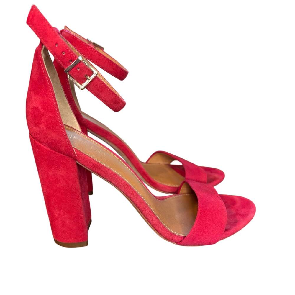 J, McLaughlin Bright Pink Suede Block Heel Sandal - size 7.5M